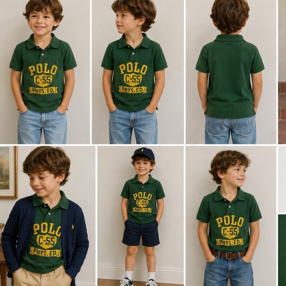Polo Ralph Lauren Kids Green Polo C55 Phys Ed Graphic Shirt Size 5